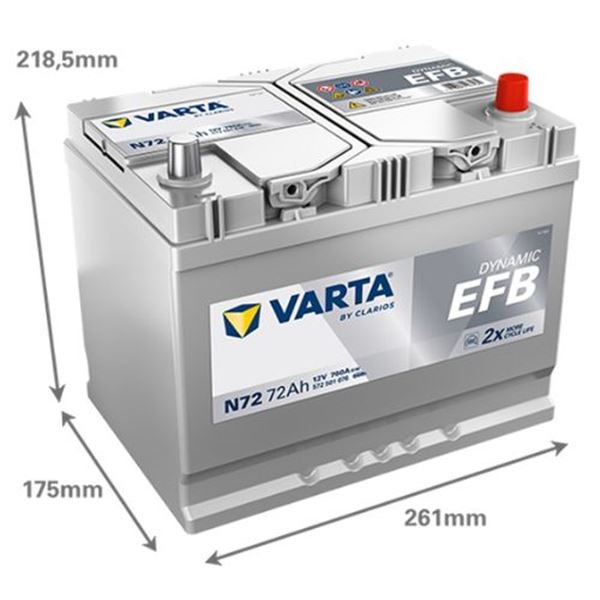 Bateria para automóvel Varta Start Stop efb 72ah 760a n72