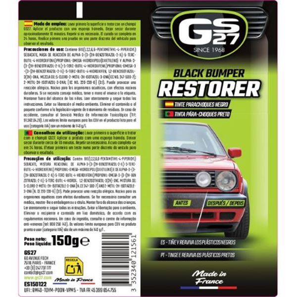 Tinta para renovação de para-choques GS27 cor preta 150g