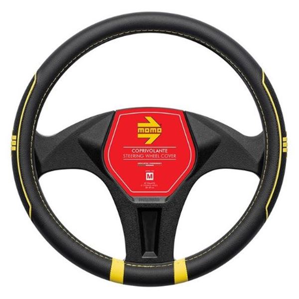 Cobertura do volante Momo Fast preto amarelo