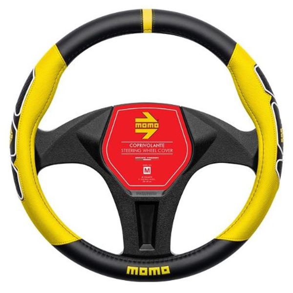 Cobertura do volante Momo Fun preto amarelo