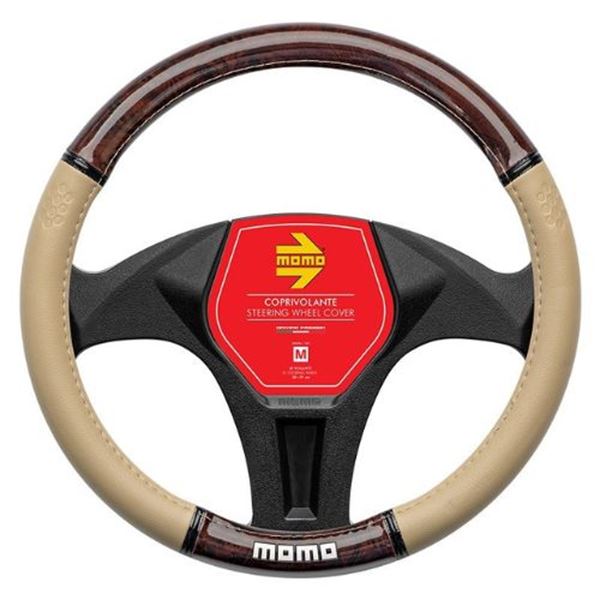 Cobertura do volante Momo Luxury Wood bege