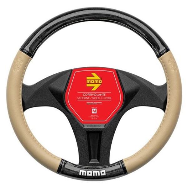 Cobertura do volante Momo Luxury Wood bege bege preto