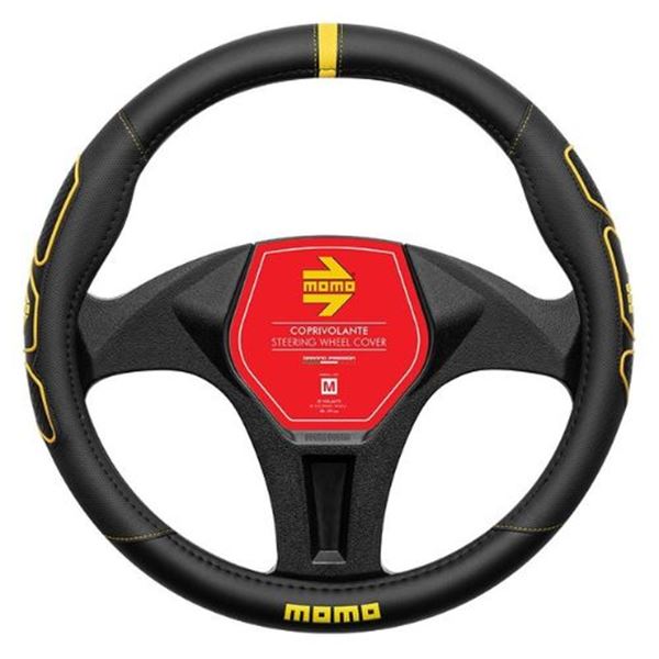 Cobertura do volante Momo Profile preto amarelo
