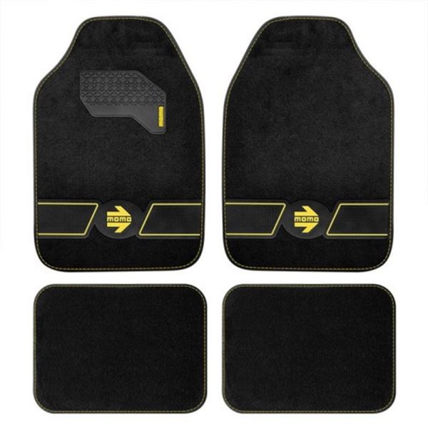 Conjunto de tapetes para carro Momo Fun tapete para carro preto amarelo 4 pcs.