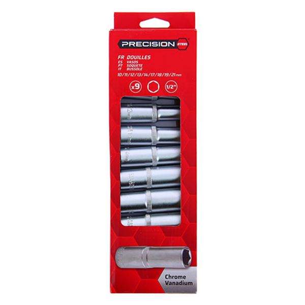 Conjunto de 9 chaves hexagonais longas de 10 a 21 mm 1/2" em aço de precisão