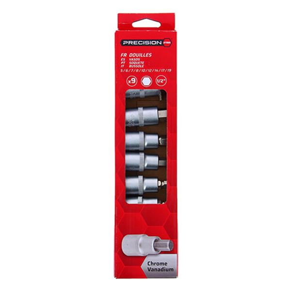 Conjunto de 9 chaves hexagonais macho de 1/2 pol. em aço de precisão