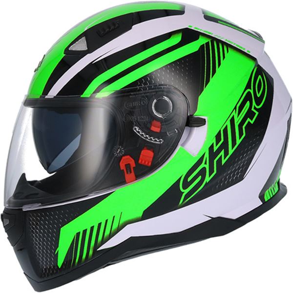 Capacete integral de motociclista Shiro sh881 preto/verde/branco xs